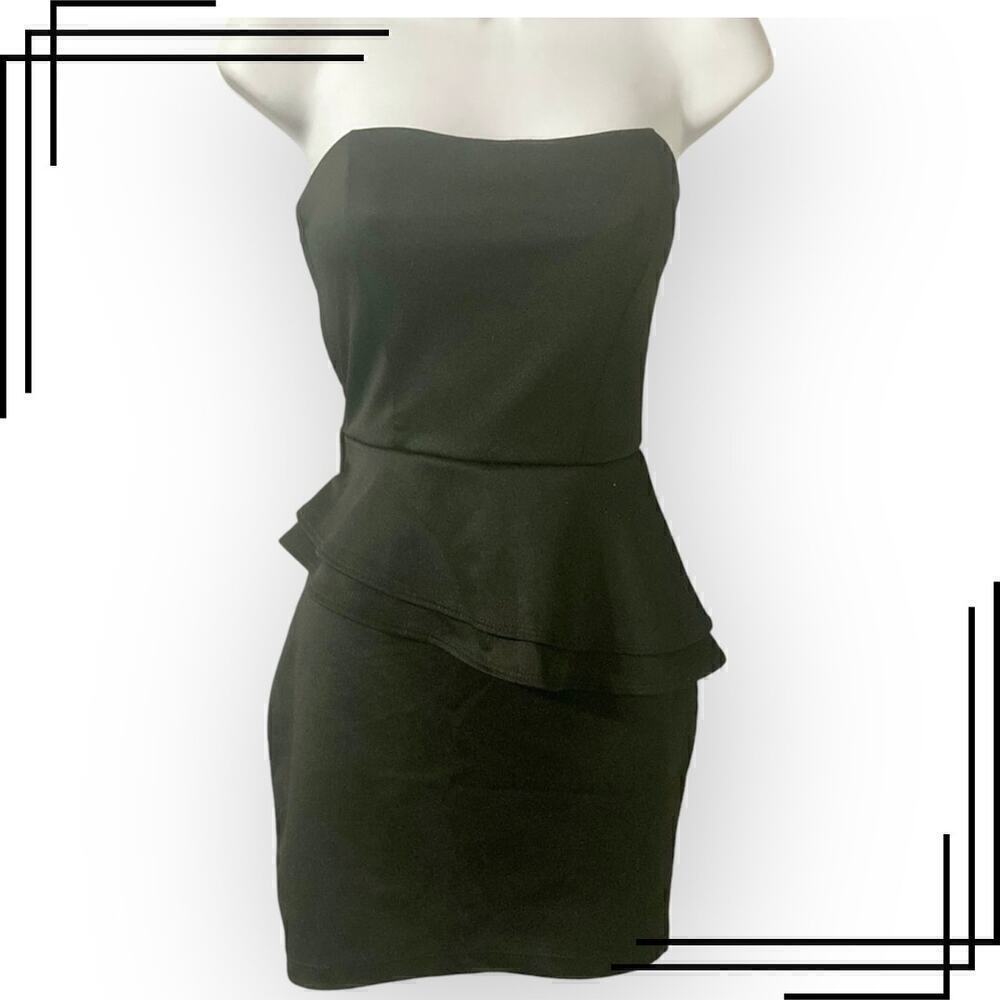 Wet Seal Women's M Black Strapless Peplum Bodycon Dress